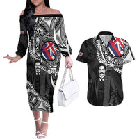 Personalised Hawaii Prince Kuhio Couples Matching Off The Shoulder Long Sleeve Dress and Hawaiian Shirt Hawaiian Maile Lei