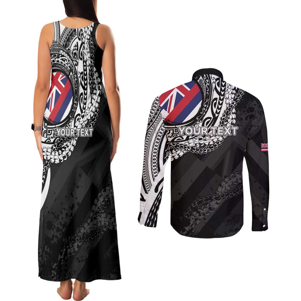 Personalised Hawaii Prince Kuhio Couples Matching Tank Maxi Dress and Long Sleeve Button Shirt Hawaiian Maile Lei LT05 - Polynesian Pride
