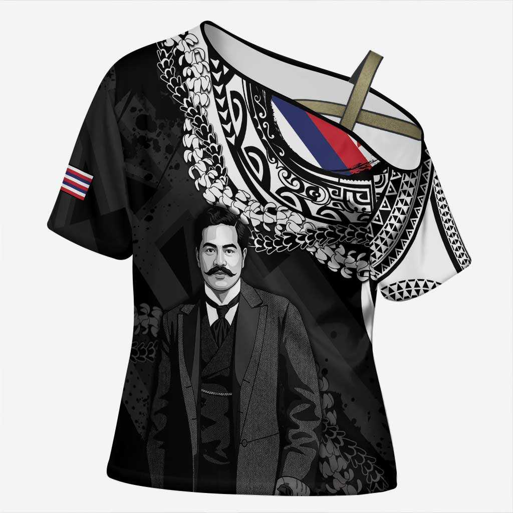 Personalised Hawaii Prince Kuhio Cross Shoulder Shirt Hawaiian Maile Lei