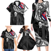 Personalised Hawaii Prince Kuhio Family Matching Long Sleeve Bodycon Dress and Hawaiian Shirt Hawaiian Maile Lei