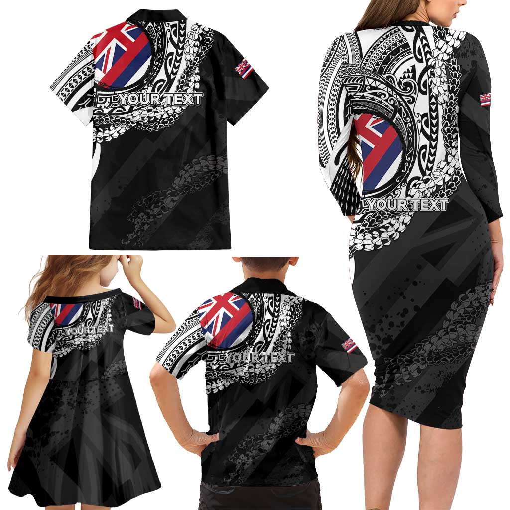 Personalised Hawaii Prince Kuhio Family Matching Long Sleeve Bodycon Dress and Hawaiian Shirt Hawaiian Maile Lei