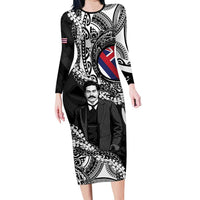 Personalised Hawaii Prince Kuhio Family Matching Long Sleeve Bodycon Dress and Hawaiian Shirt Hawaiian Maile Lei
