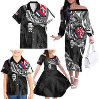 Personalised Hawaii Prince Kuhio Family Matching Off The Shoulder Long Sleeve Dress and Hawaiian Shirt Hawaiian Maile Lei