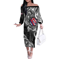 Personalised Hawaii Prince Kuhio Family Matching Off The Shoulder Long Sleeve Dress and Hawaiian Shirt Hawaiian Maile Lei