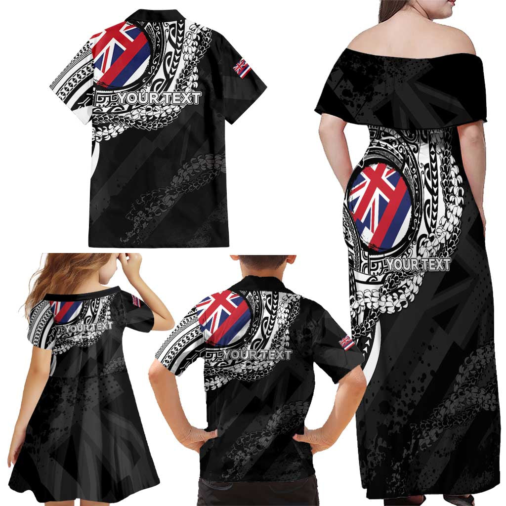 Personalised Hawaii Prince Kuhio Family Matching Off Shoulder Maxi Dress and Hawaiian Shirt Hawaiian Maile Lei