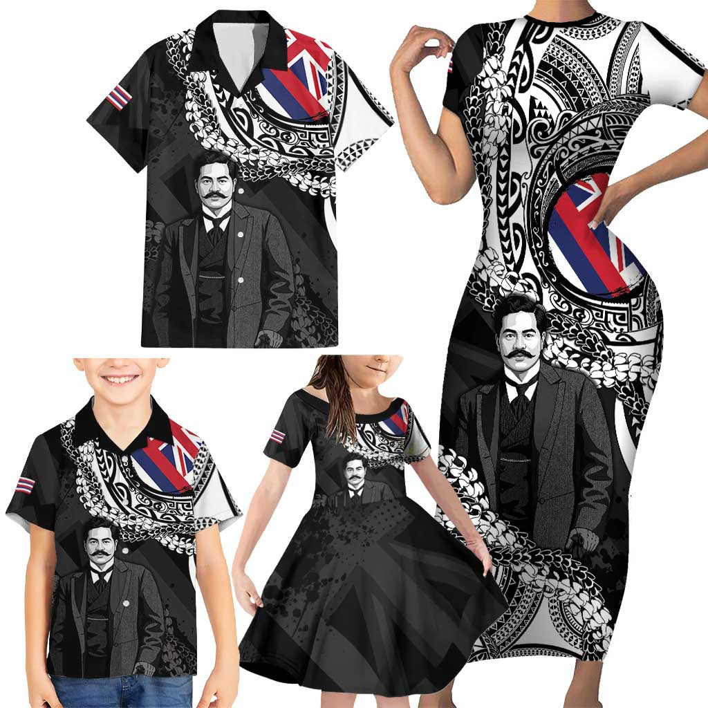 Personalised Hawaii Prince Kuhio Family Matching Short Sleeve Bodycon Dress and Hawaiian Shirt Hawaiian Maile Lei