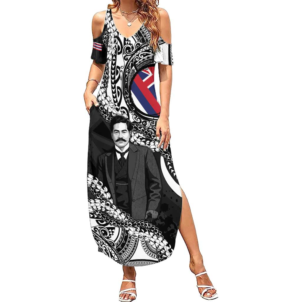 Personalised Hawaii Prince Kuhio Family Matching Summer Maxi Dress and Hawaiian Shirt Hawaiian Maile Lei