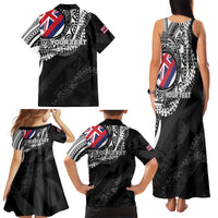 Personalised Hawaii Prince Kuhio Family Matching Tank Maxi Dress and Hawaiian Shirt Hawaiian Maile Lei
