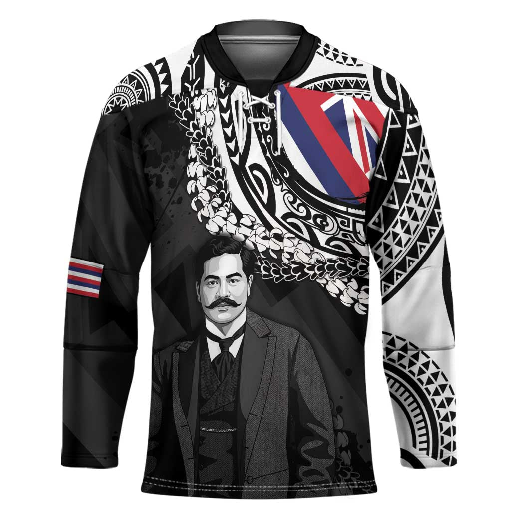 Personalised Hawaii Prince Kuhio Hockey Jersey Hawaiian Maile Lei LT05 Unisex Black - Polynesian Pride