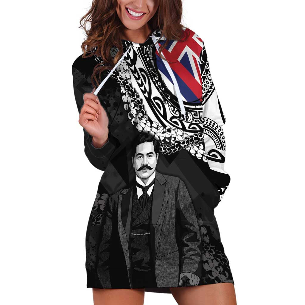 Personalised Hawaii Prince Kuhio Hoodie Dress Hawaiian Maile Lei LT05 Black - Polynesian Pride
