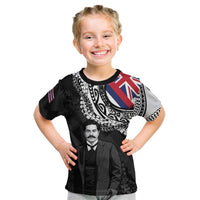 Personalised Hawaii Prince Kuhio Kid T Shirt Hawaiian Maile Lei LT05 Black - Polynesian Pride
