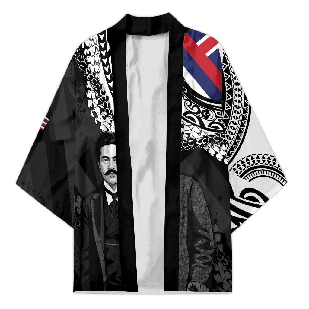 Personalised Hawaii Prince Kuhio Kimono Hawaiian Maile Lei LT05 Unisex Black - Polynesian Pride