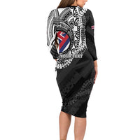 Personalised Hawaii Prince Kuhio Long Sleeve Bodycon Dress Hawaiian Maile Lei LT05 - Polynesian Pride