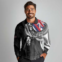 Personalised Hawaii Prince Kuhio Long Sleeve Polo Shirt Hawaiian Maile Lei LT05 - Polynesian Pride