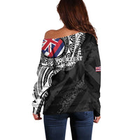 Personalised Hawaii Prince Kuhio Off Shoulder Sweater Hawaiian Maile Lei LT05 - Polynesian Pride