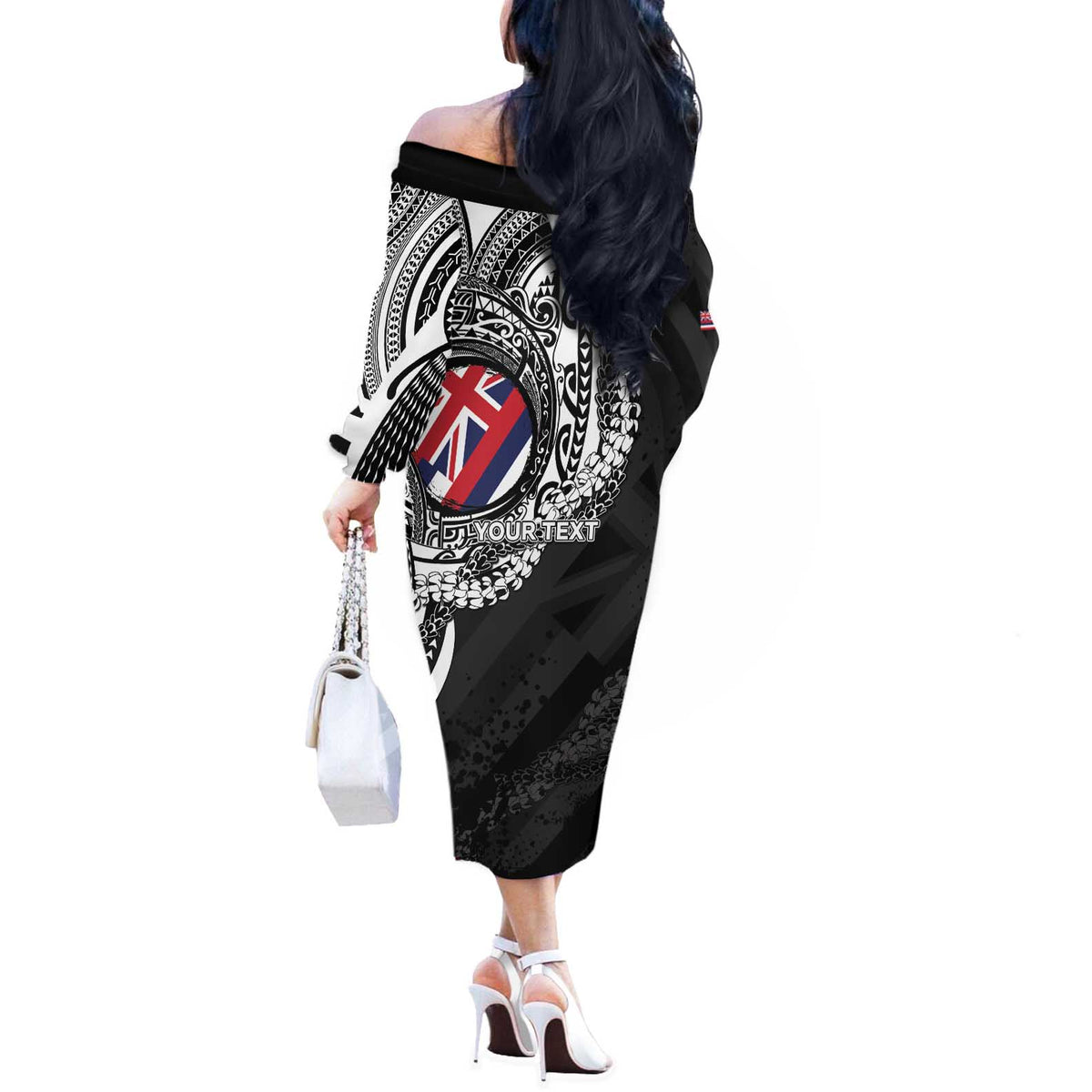 Personalised Hawaii Prince Kuhio Off The Shoulder Long Sleeve Dress Hawaiian Maile Lei LT05 - Polynesian Pride