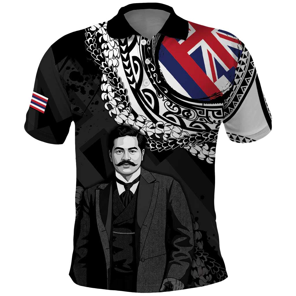 Personalised Hawaii Prince Kuhio Polo Shirt Hawaiian Maile Lei LT05 Black - Polynesian Pride