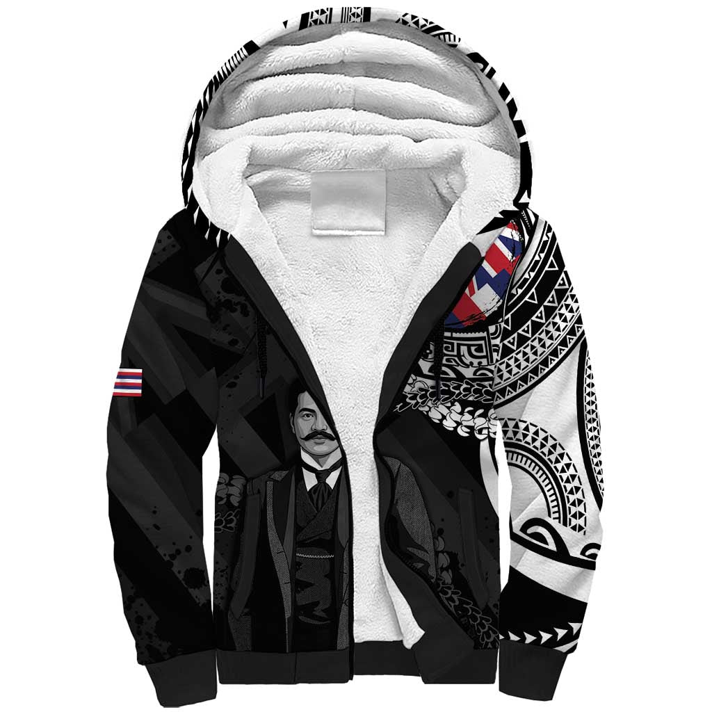 Personalised Hawaii Prince Kuhio Sherpa Hoodie Hawaiian Maile Lei LT05 Unisex Black - Polynesian Pride