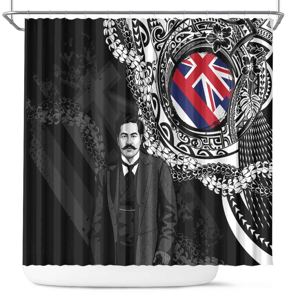 Hawaii Prince Kuhio Shower Curtain Hawaiian Maile Lei LT05 Black - Polynesian Pride