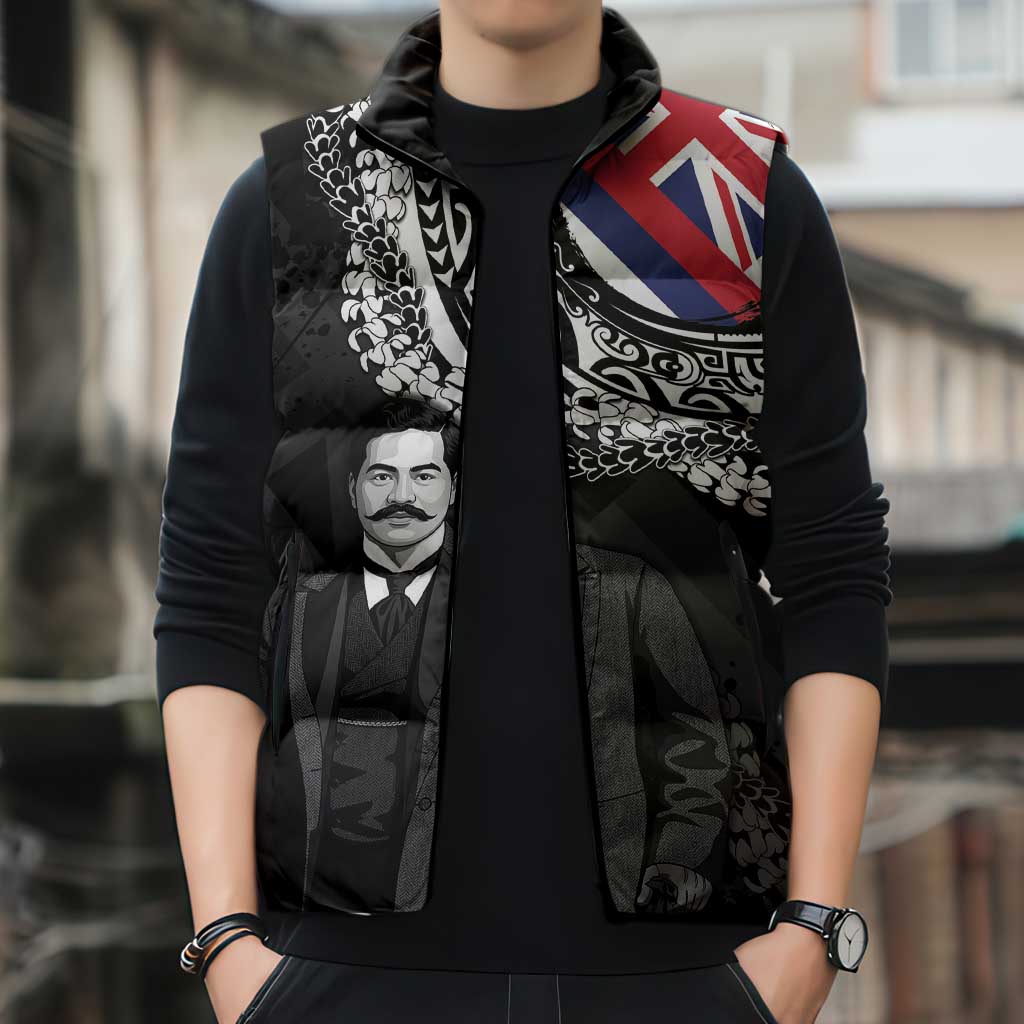 Personalised Hawaii Prince Kuhio Sleeveless Puffer Jacket Hawaiian Maile Lei LT05 - Polynesian Pride