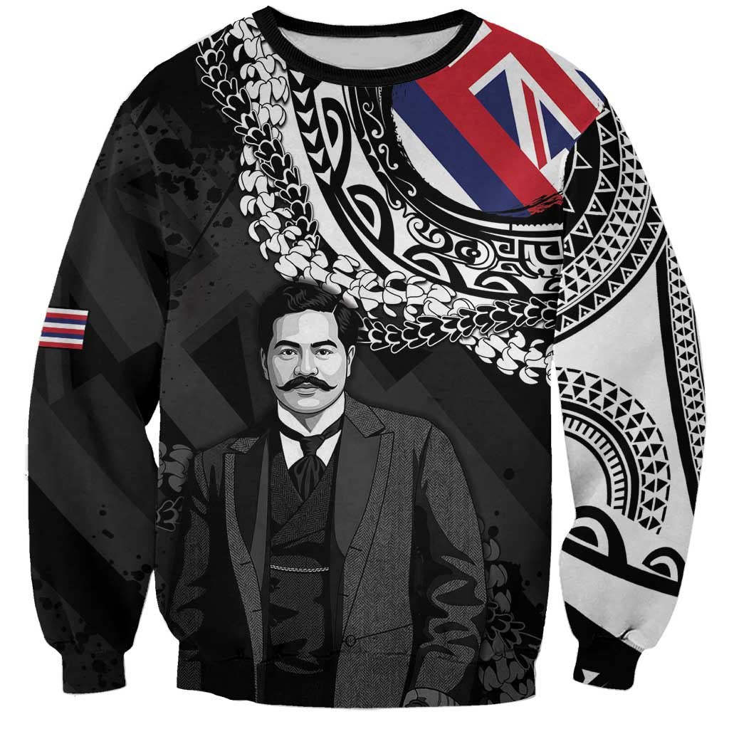 Personalised Hawaii Prince Kuhio Sweatshirt Hawaiian Maile Lei LT05 Unisex Black - Polynesian Pride