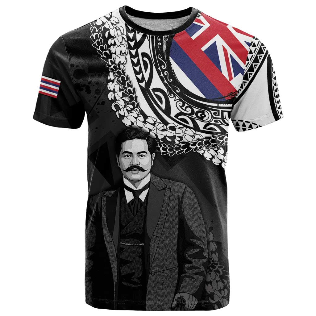 Personalised Hawaii Prince Kuhio T Shirt Hawaiian Maile Lei LT05 Black - Polynesian Pride
