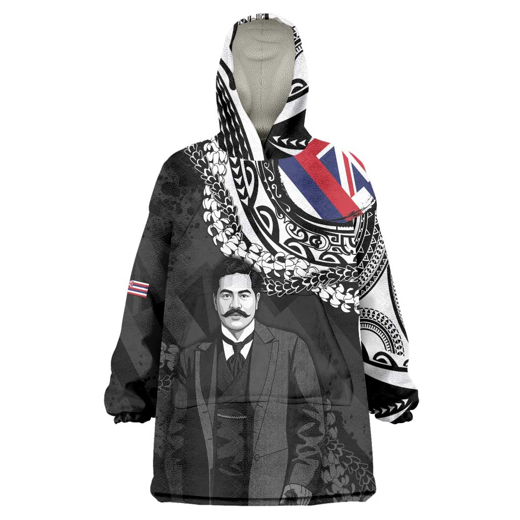 Personalised Hawaii Prince Kuhio Wearable Blanket Hoodie Hawaiian Maile Lei LT05 One Size Black - Polynesian Pride
