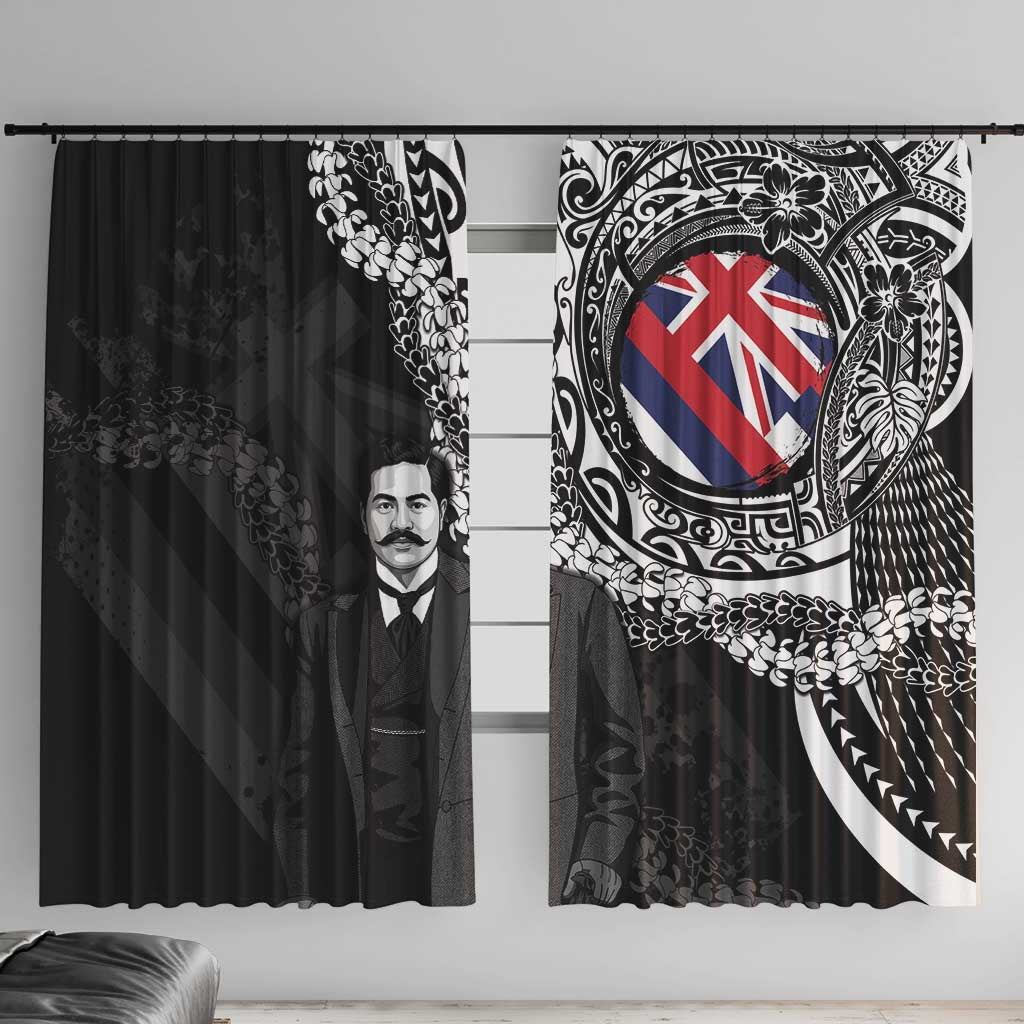 Hawaii Prince Kuhio Window Curtain Hawaiian Maile Lei LT05 With Hooks Black - Polynesian Pride