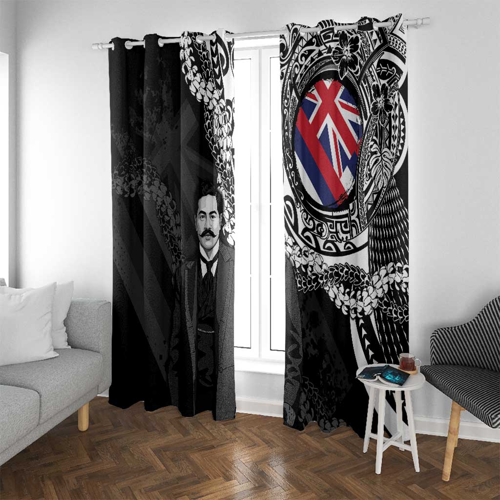 Hawaii Prince Kuhio Window Curtain Hawaiian Maile Lei LT05 With Grommets Black - Polynesian Pride