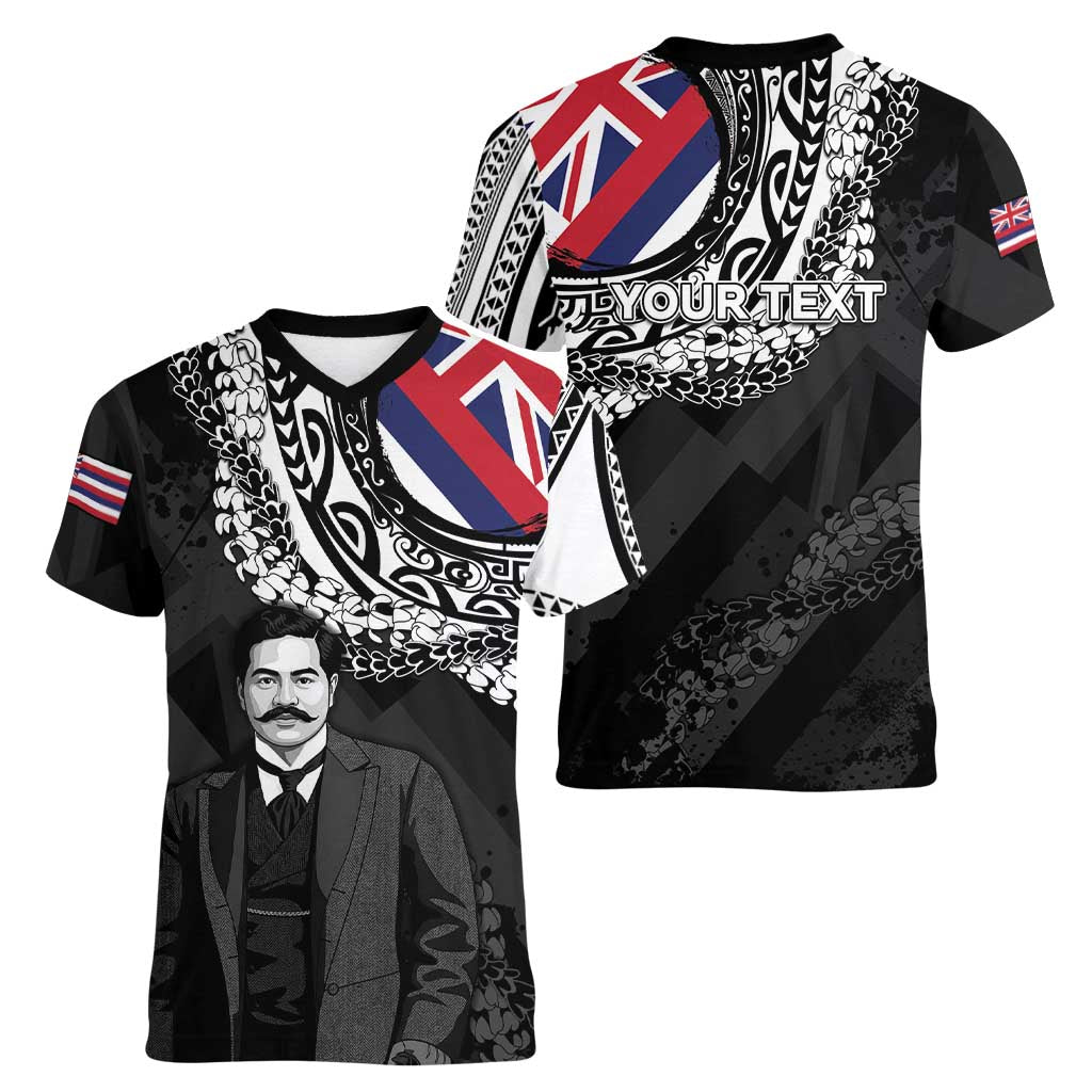Personalised Hawaii Prince Kuhio Women V-Neck T-Shirt Hawaiian Maile Lei LT05 - Polynesian Pride