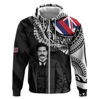 Personalised Hawaii Prince Kuhio Zip Hoodie Hawaiian Maile Lei LT05 Zip Hoodie Black - Polynesian Pride
