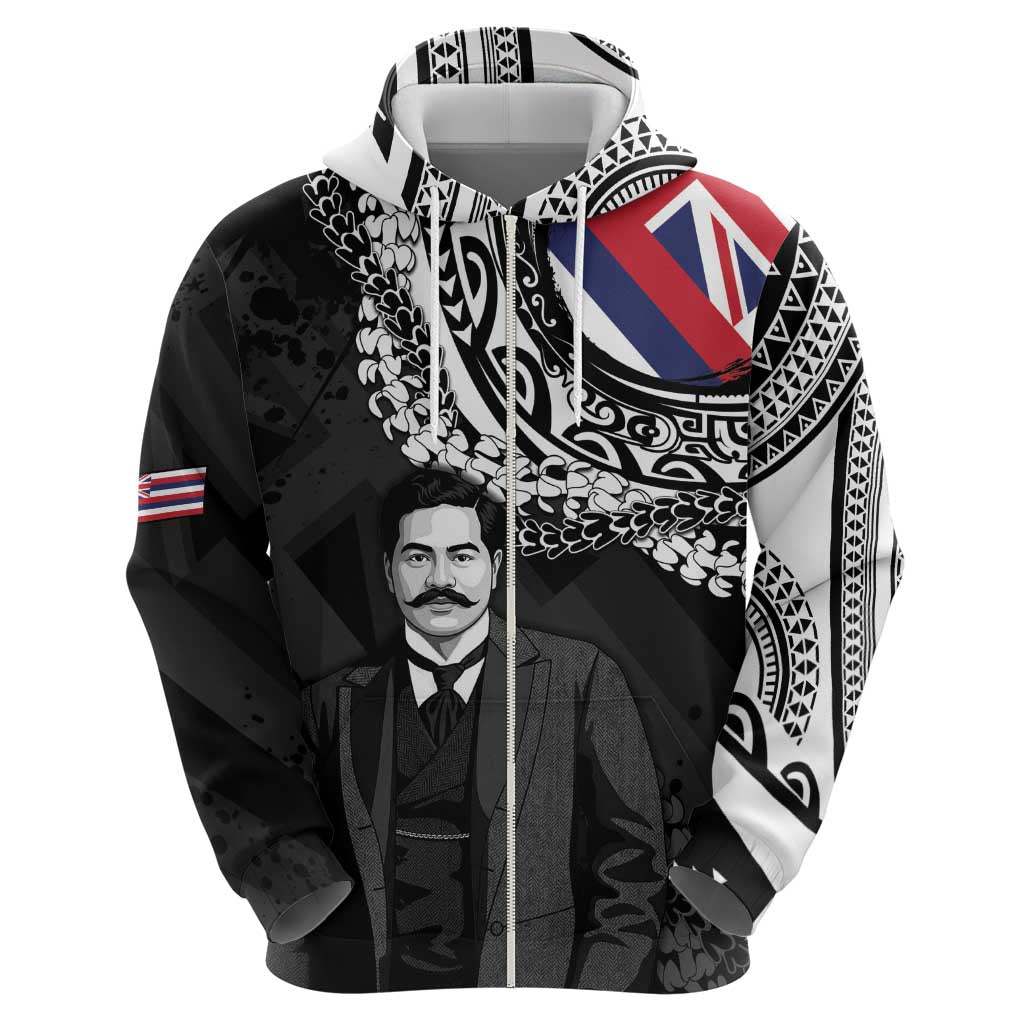 Personalised Hawaii Prince Kuhio Zip Hoodie Hawaiian Maile Lei LT05 - Polynesian Pride