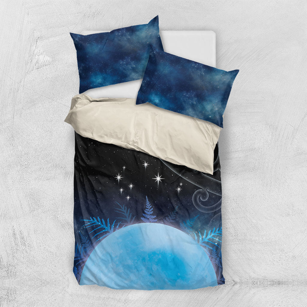 New Zealand Matariki Bedding Set Pleiades Star Cluster Blue Galaxy LT05 US Twin 172cm x 218cm Blue - Polynesian Pride