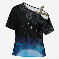 New Zealand Matariki Cross Shoulder Shirt Pleiades Star Cluster Blue Galaxy LT05 Female Blue - Polynesian Pride