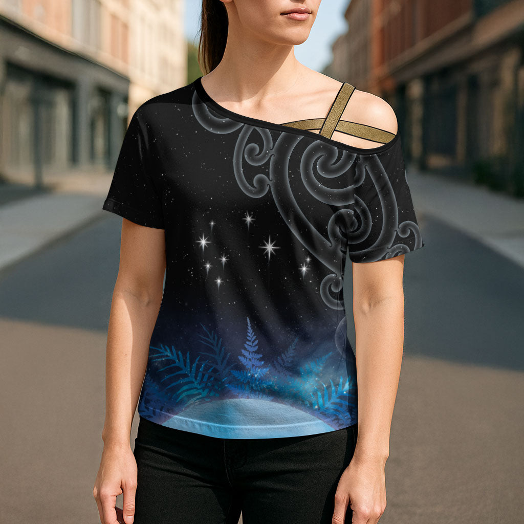 New Zealand Matariki Cross Shoulder Shirt Pleiades Star Cluster Blue Galaxy LT05 - Polynesian Pride