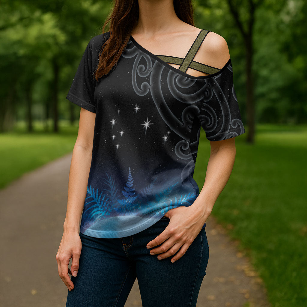 New Zealand Matariki Cross Shoulder Shirt Pleiades Star Cluster Blue Galaxy LT05 - Polynesian Pride