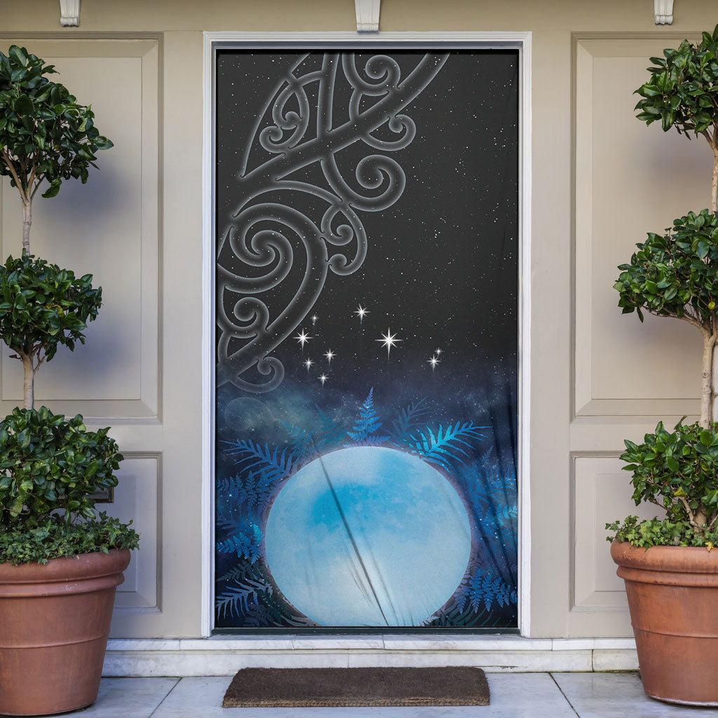 New Zealand Matariki Door Cover Pleiades Star Cluster Blue Galaxy LT05 Blue - Polynesian Pride