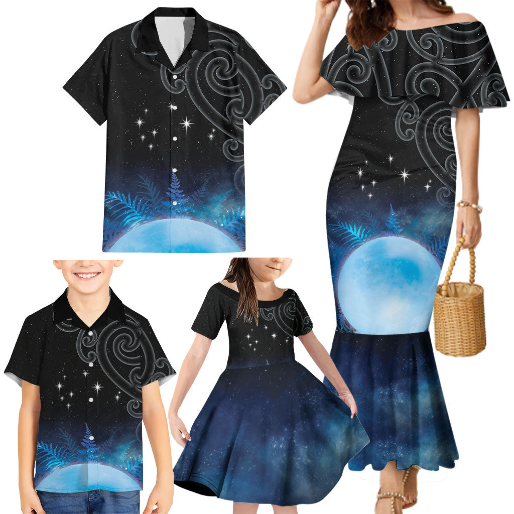 New Zealand Matariki Family Matching Mermaid Dress and Hawaiian Shirt Pleiades Star Cluster Blue Galaxy LT05 - Polynesian Pride
