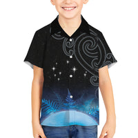 New Zealand Matariki Family Matching Off The Shoulder Long Sleeve Dress and Hawaiian Shirt Pleiades Star Cluster Blue Galaxy
