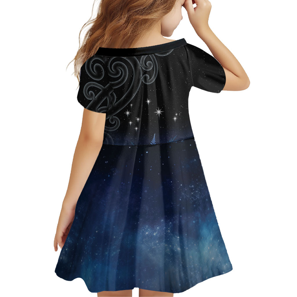 New Zealand Matariki Family Matching Off Shoulder Short Dress and Hawaiian Shirt Pleiades Star Cluster Blue Galaxy
