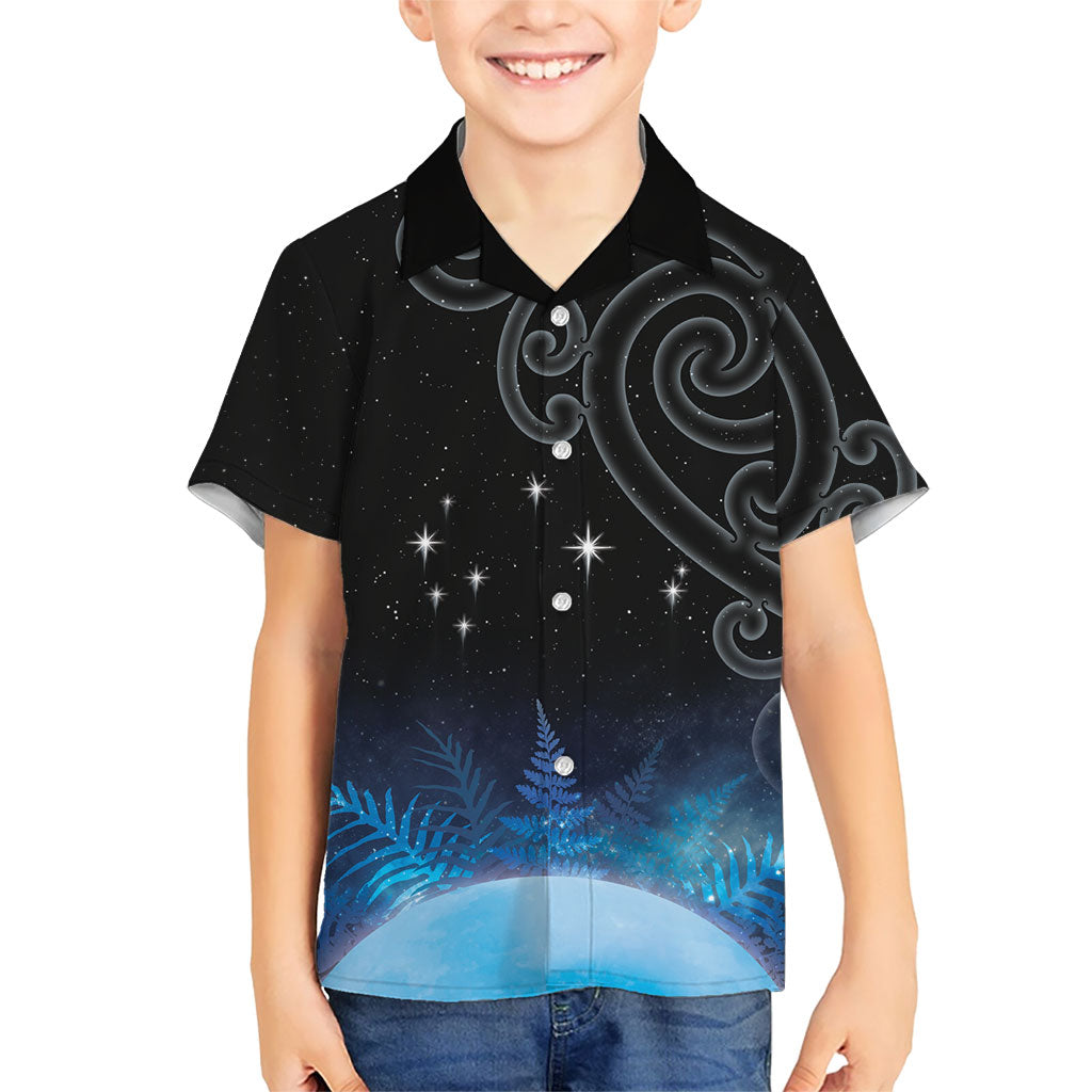New Zealand Matariki Family Matching Off Shoulder Short Dress and Hawaiian Shirt Pleiades Star Cluster Blue Galaxy