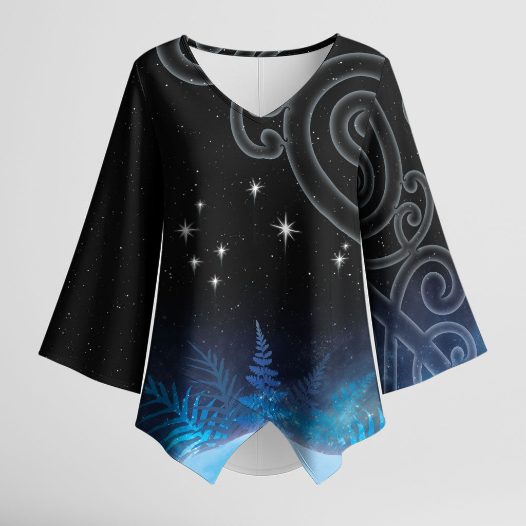 New Zealand Matariki Kimono Sleeve Blouse Pleiades Star Cluster Blue Galaxy