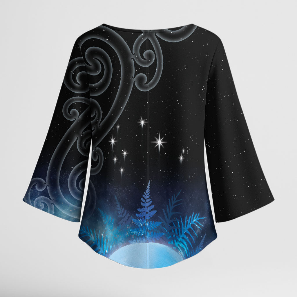 New Zealand Matariki Kimono Sleeve Blouse Pleiades Star Cluster Blue Galaxy LT05 - Polynesian Pride