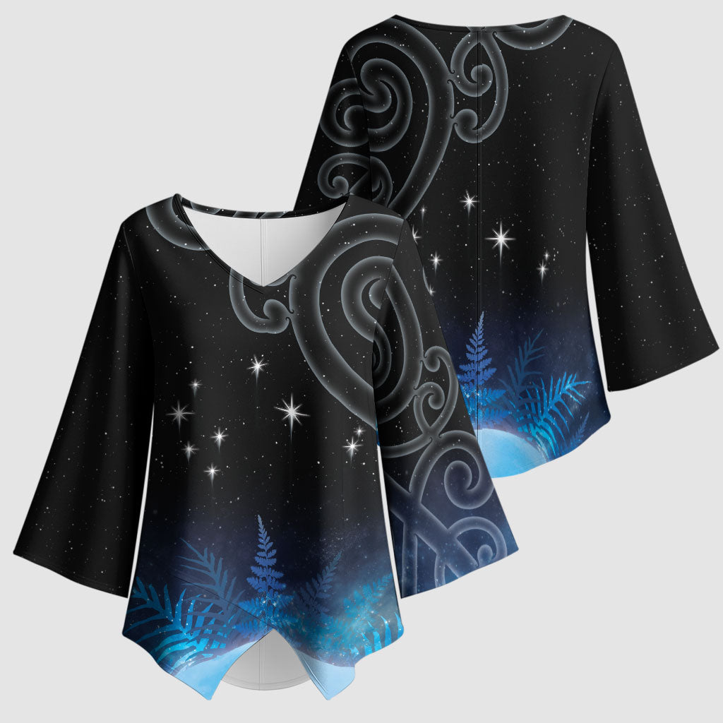 New Zealand Matariki Kimono Sleeve Blouse Pleiades Star Cluster Blue Galaxy LT05 - Polynesian Pride