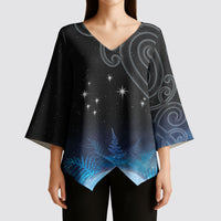 New Zealand Matariki Kimono Sleeve Blouse Pleiades Star Cluster Blue Galaxy LT05 - Polynesian Pride