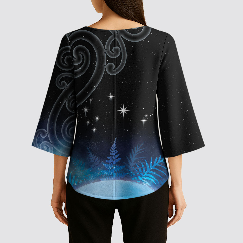 New Zealand Matariki Kimono Sleeve Blouse Pleiades Star Cluster Blue Galaxy LT05 - Polynesian Pride