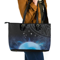 New Zealand Matariki Leather Tote Bag Pleiades Star Cluster Blue Galaxy