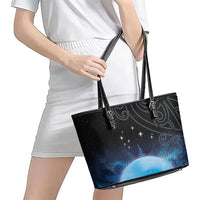New Zealand Matariki Leather Tote Bag Pleiades Star Cluster Blue Galaxy