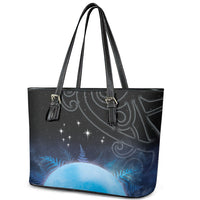 New Zealand Matariki Leather Tote Bag Pleiades Star Cluster Blue Galaxy