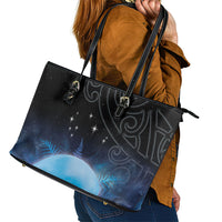 New Zealand Matariki Leather Tote Bag Pleiades Star Cluster Blue Galaxy